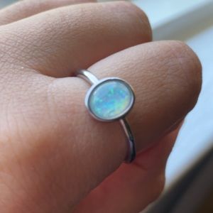 Opal stone silver ring band
